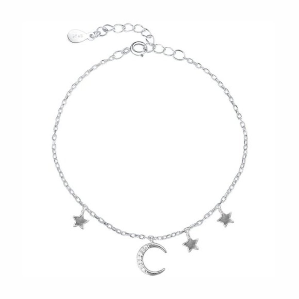 NEW Silver Simple Zircon Moon Star bracelet - Picture 3 of 4
